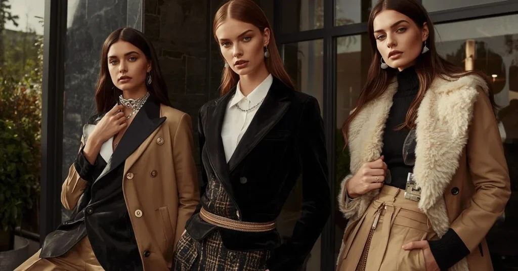 Three young fashion models wearing stylish western clothing for clothing guides