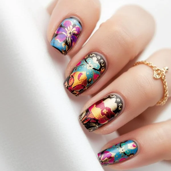 Trendy fall nails with warm colors and autumn-inspired patterns