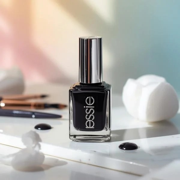 Bottle of black nail polish for bold and stylish nails