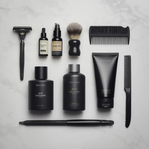 Complete shaving kit with razor, brush, and essentials for grooming