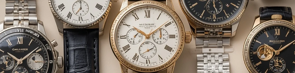 Banner showcasing a collection of stylish watches for men and women.